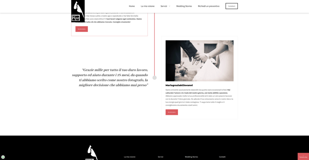 Screenshot dell'archivio "wedding stories" del sito digitalhera.it