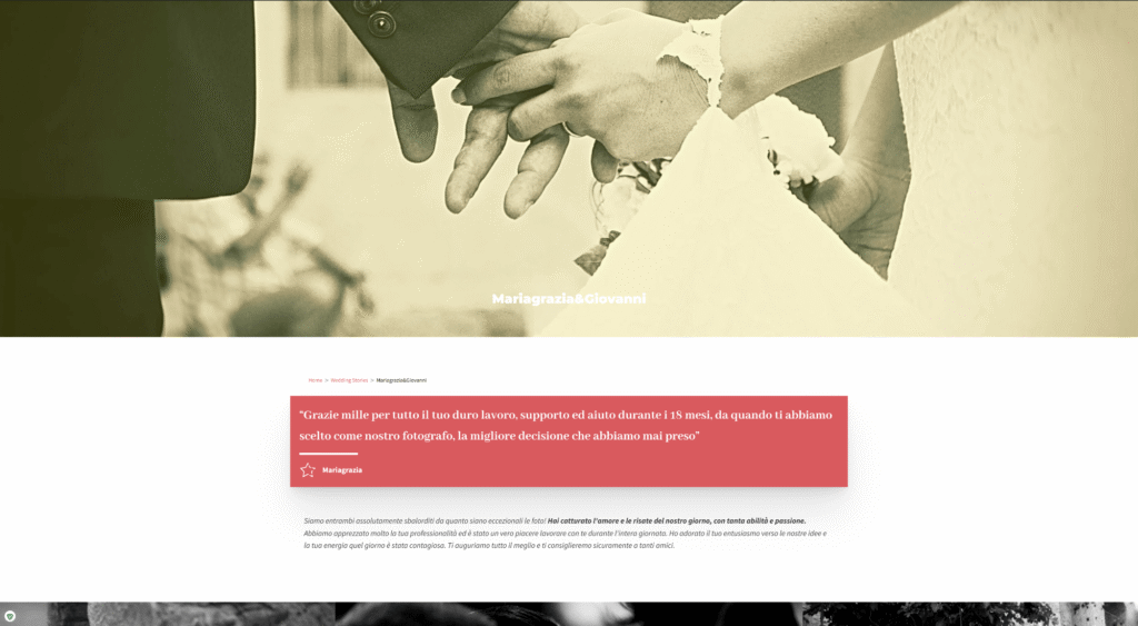 Screenshot di una pagina "wedding stories" del sito digitalhera.it