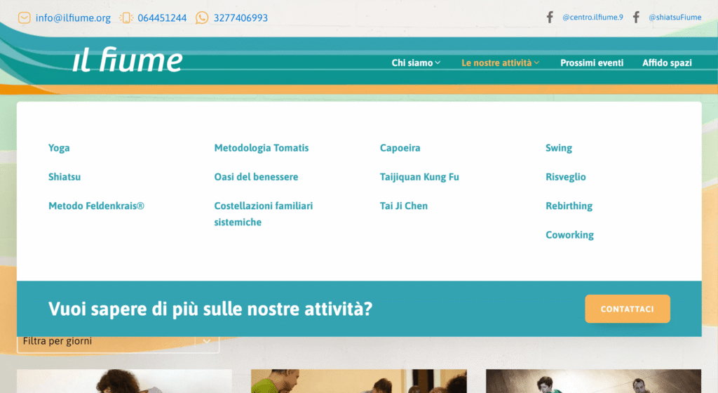 Dettaglio menu del sito ilfiume.org