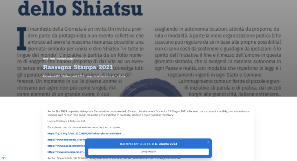 Screenshot di un articolo del sito ISD