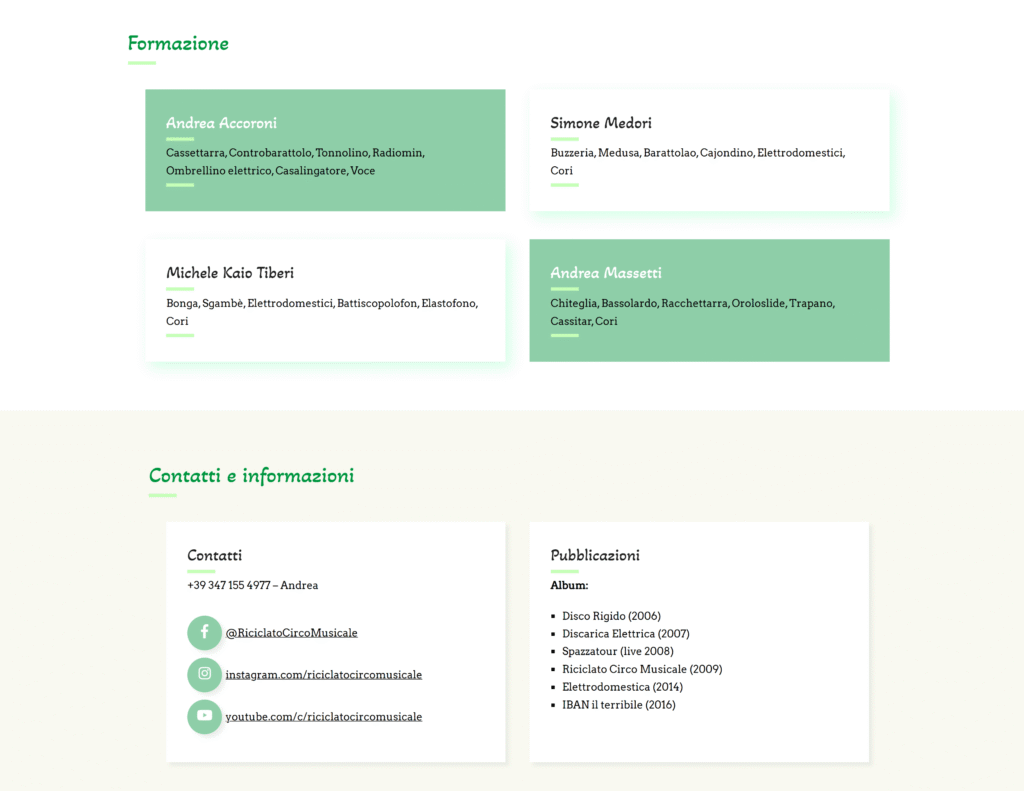 Screenshot della sezione formazione di una pagina ecoband del sito lambientesinota.it