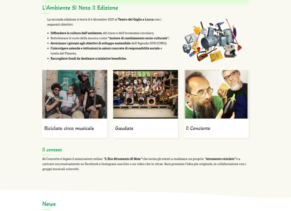 Screenshot della sezione band del sito lambientesinota.it