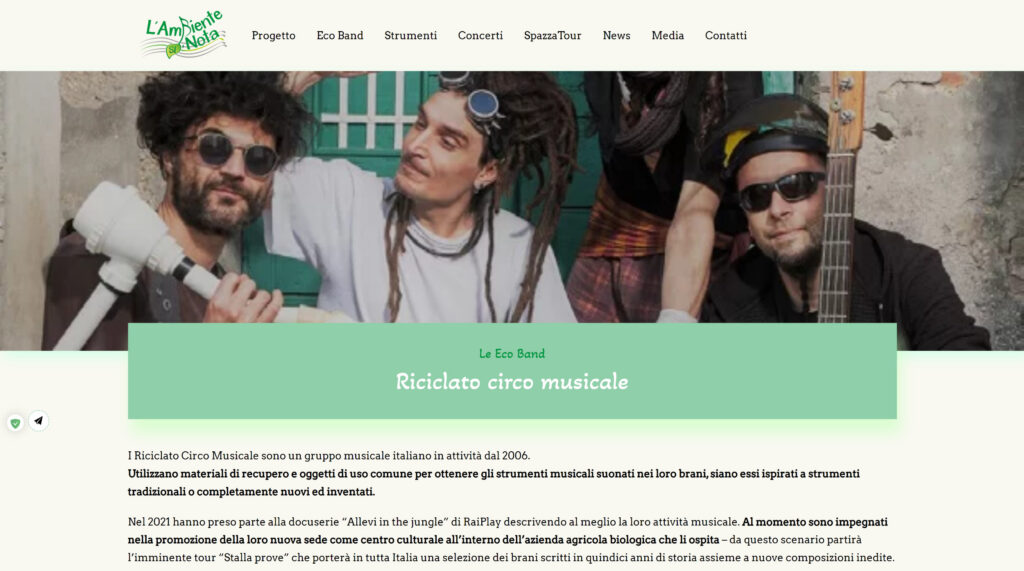 Screenshot di una pagina ecoband del sito lambientesinota.it