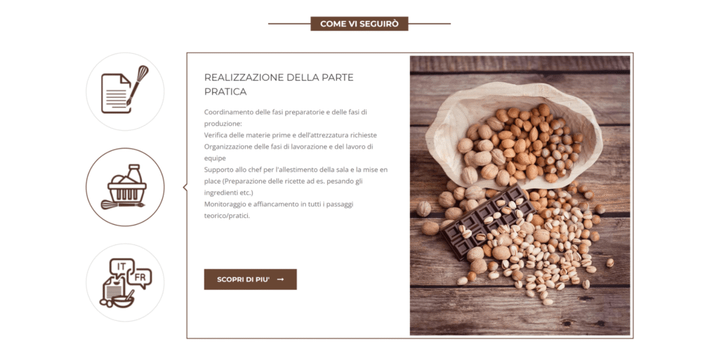 Schermata sezione "come ti seguirò" della homepage del sito carlottakoporossy.com
