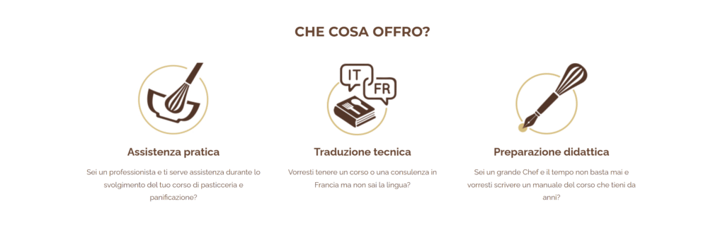 Schermata sezione "cosa offro" della homepage del sito carlottakoporossy.com