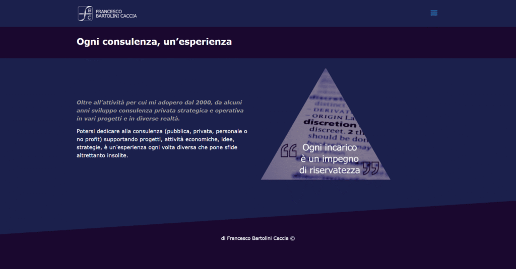 Schermata della pagina "ogni consulenza, un'esperienza" del sito studiofbc.it