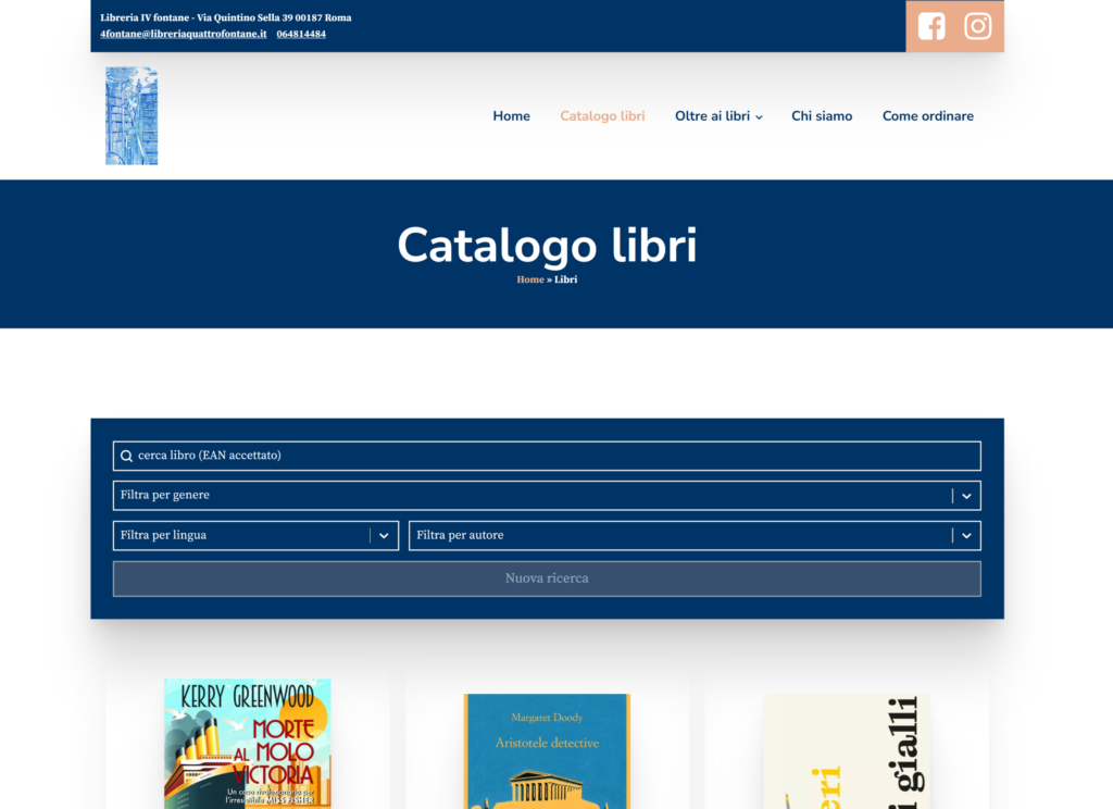 Schermata della pagina "catalogo libri" del sito libreriaquattrofontane.it