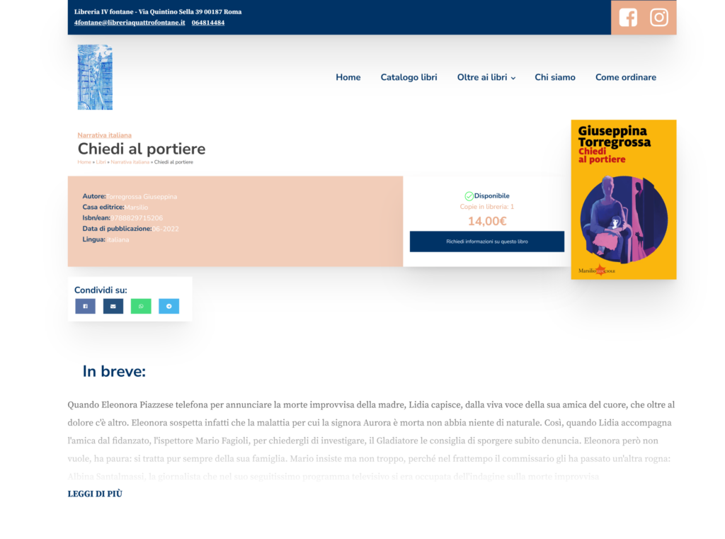 Schermata di una pagina libro del sito libreriaquattrofontane.it