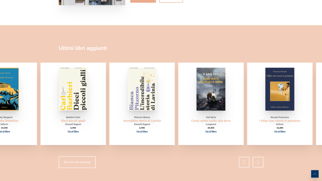 Schermata della sezione relativa agli ultimi libri della homepage del sito libreriaquattrofontane.it