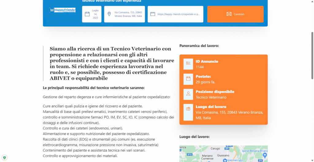 Dettaglio pagina annuncio di ricerca tecnico veterinario del sito web lavoroabivet.com