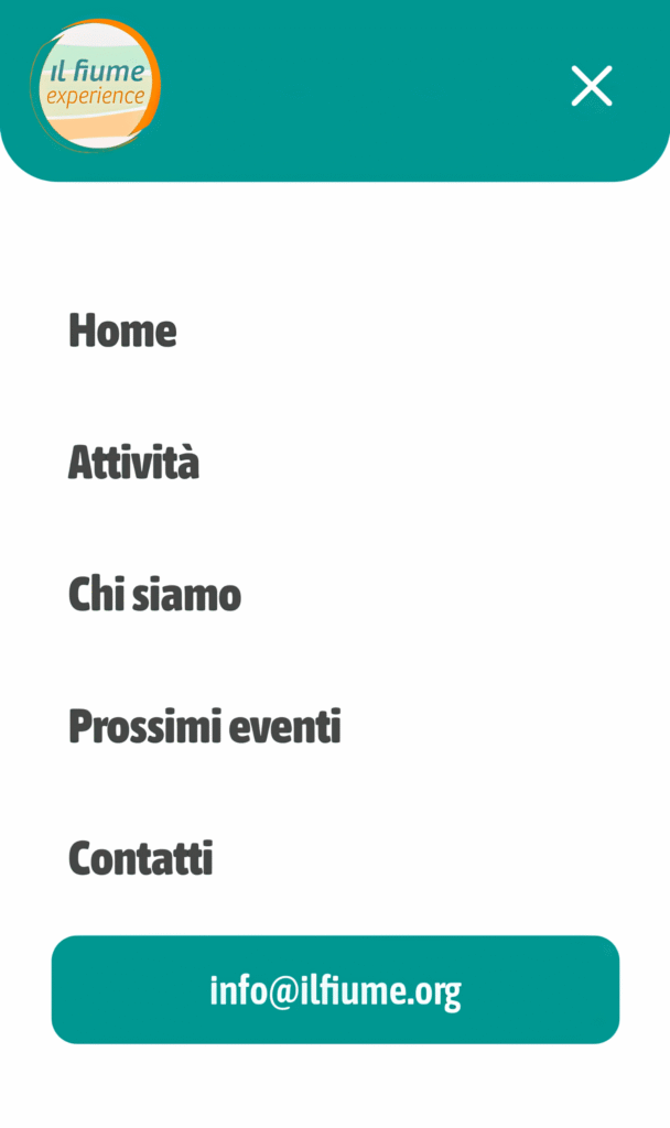 Screenshot del menu mobile del sito ilfiume.org