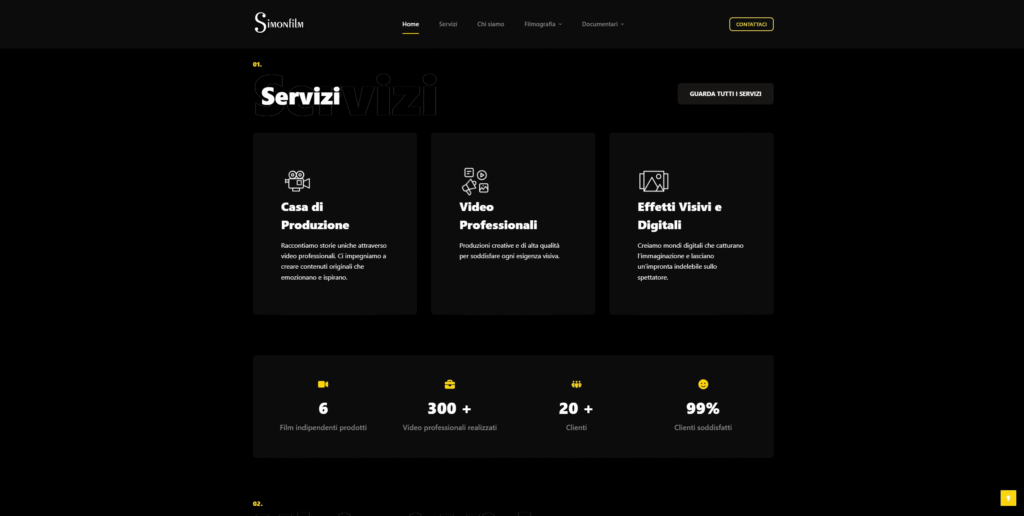 Dettaglio sezione servizi della homepage del sito Simonfilm.it