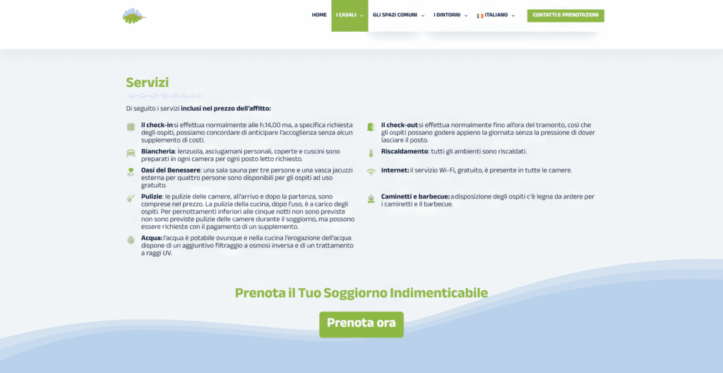 Dettaglio servizi del sito dei Casali del Soratte