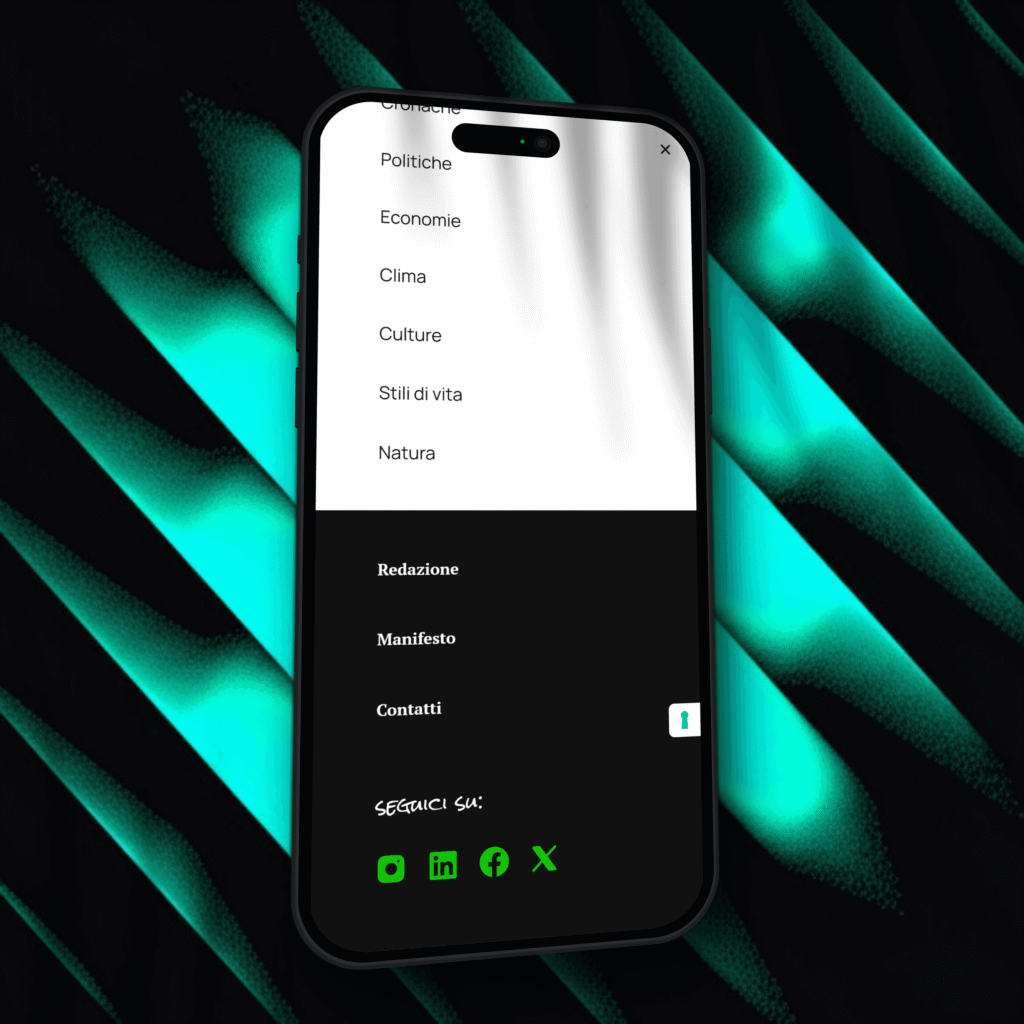 Mockup di uno smartphone con il menu di navigazione mobile aperto del sito ultimabozza.