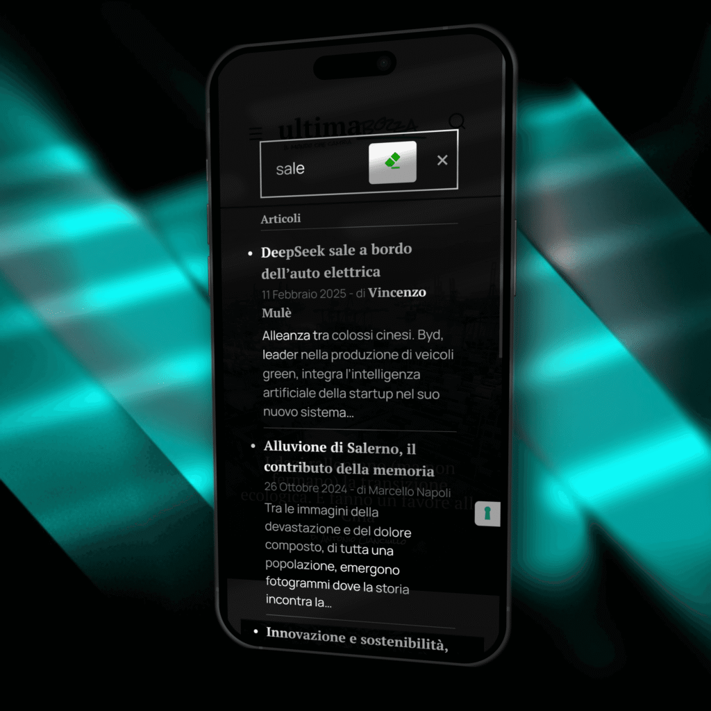 Mockup di uno smartphone con la pagina dei risultati di ricerca del sito ultimabozza.
