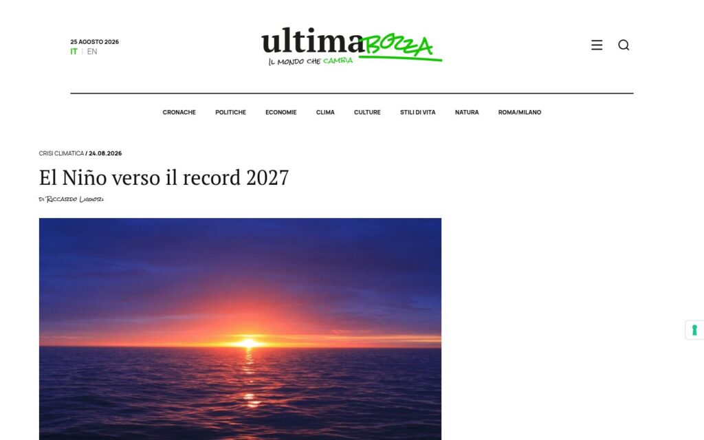 Schermata della pagina articolo El Nino su Ultimabozza.it