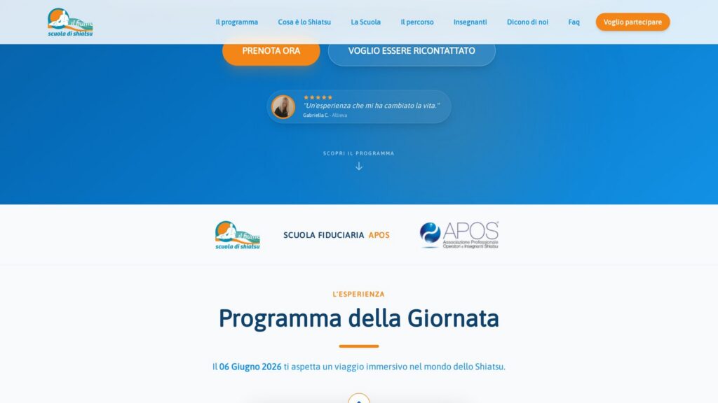 Dettaglio interfaccia del sito Open Day Shiatsu Il Fiume