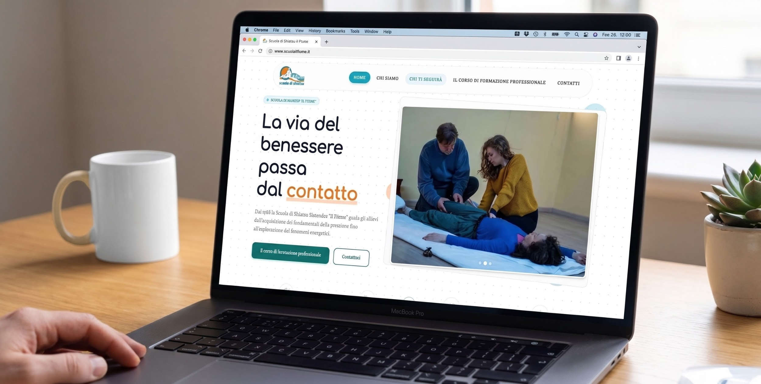 Mockup del sito web realizzato per la scuola di shiatsu Il Fiume