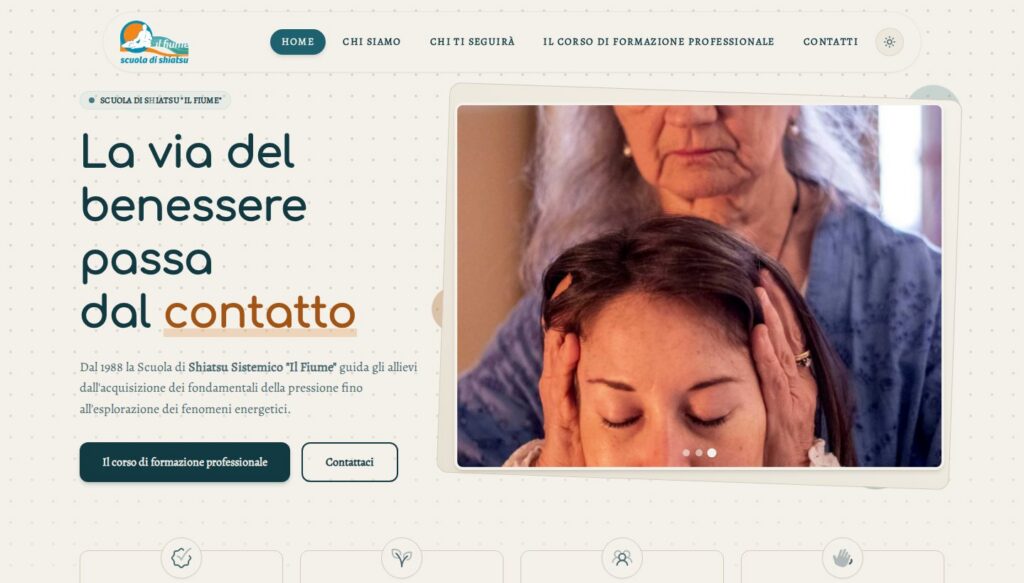 Screenshot della sezione hero del sito Shiatsu Il Fiume