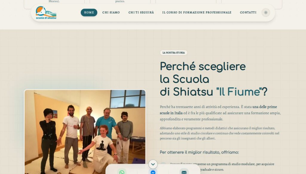 Screenshot di una sezione interna del sito Shiatsu Il Fiume