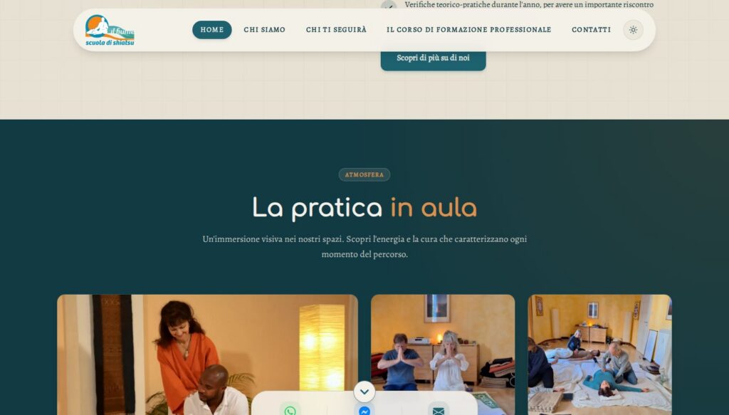 Screenshot della pagina servizi del sito Shiatsu Il Fiume