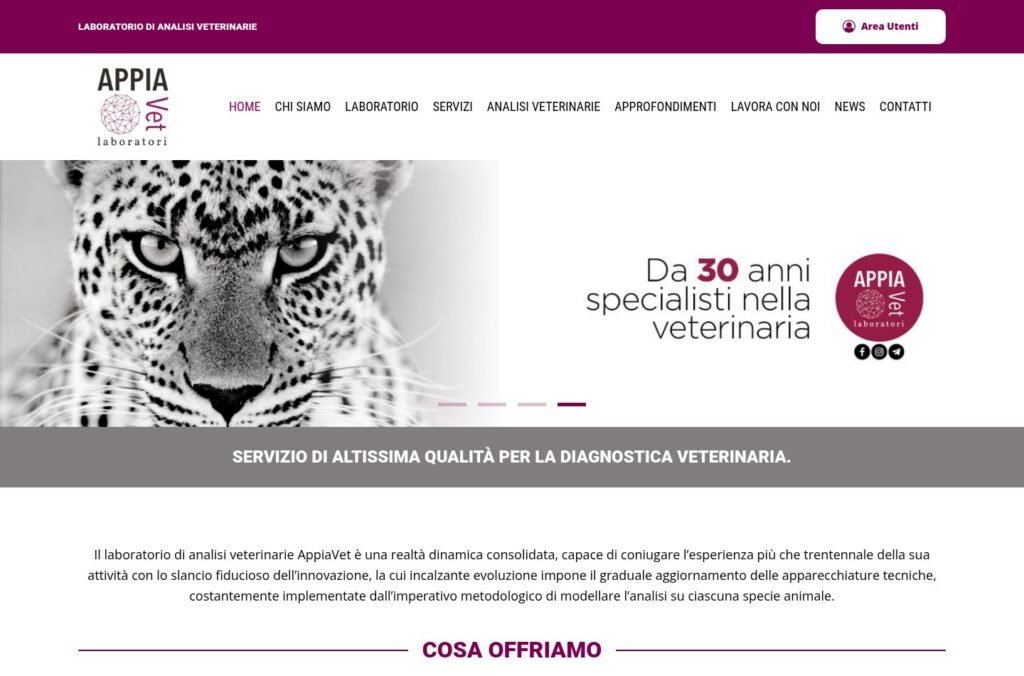 Screenshot della homepage del sito AppiaVet con slider hero