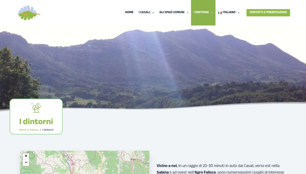 Screenshot della pagina I dintorni del sito Casali del Soratte