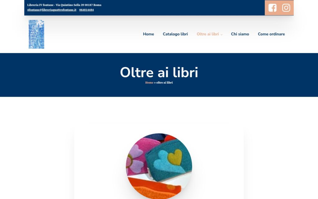 Screenshot della pagina Oltre ai libri con prodotti in feltro fatti a mano