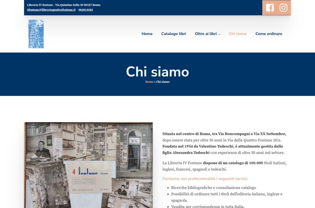 Screenshot della pagina Chi siamo del sito Libreria IV Fontane